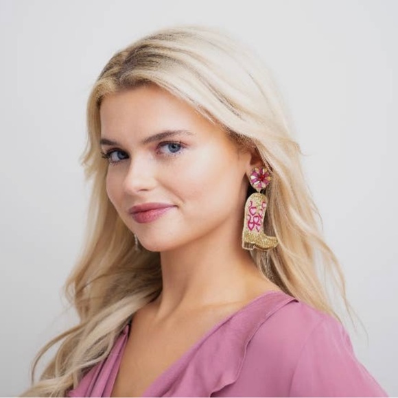 Gold Cowboy Boot Earrings - Picture 2 of 2